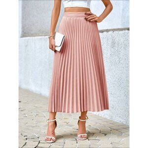 accordion pleated midi skirt pink